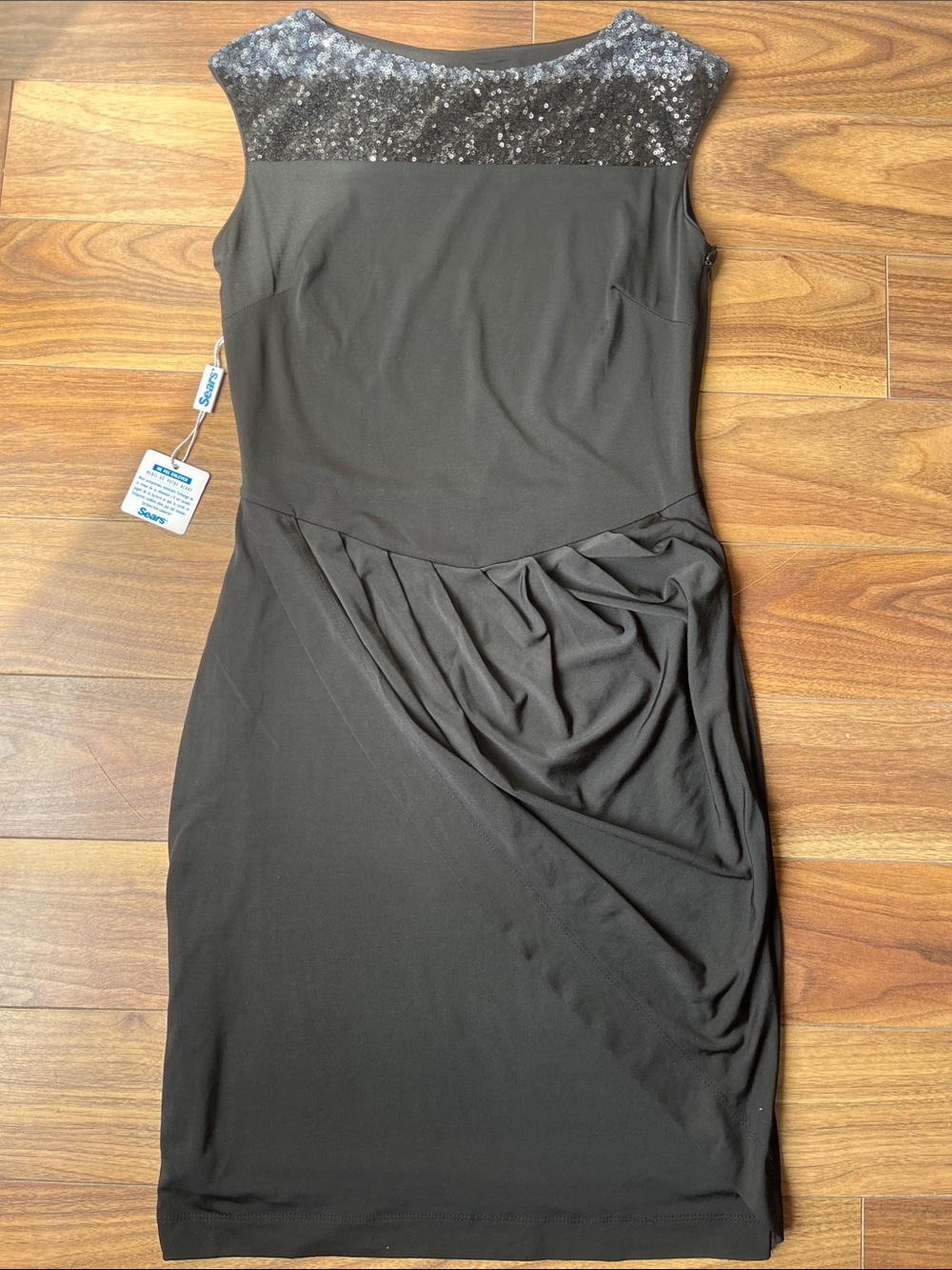 New Jessica Black Midi Dress with Sequin Yoke Formal Graduation Simple Plain